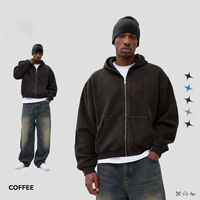 Vente en gros de sweats à capuche zippés personnalisés, en tricot gaufré délavé à l'acide, coupe unisexe ample, style streetwear vintage délavé