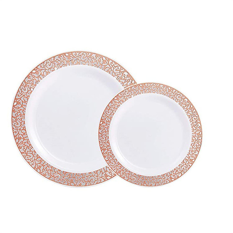 Fond blanc, bordure or rose ajourée.