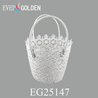 Panier à fleurs en polyester tissé moderne et élégant, écologique, 27x20x23 cm, sac de shopping et de plage en dentelle pour femmes, double poignée