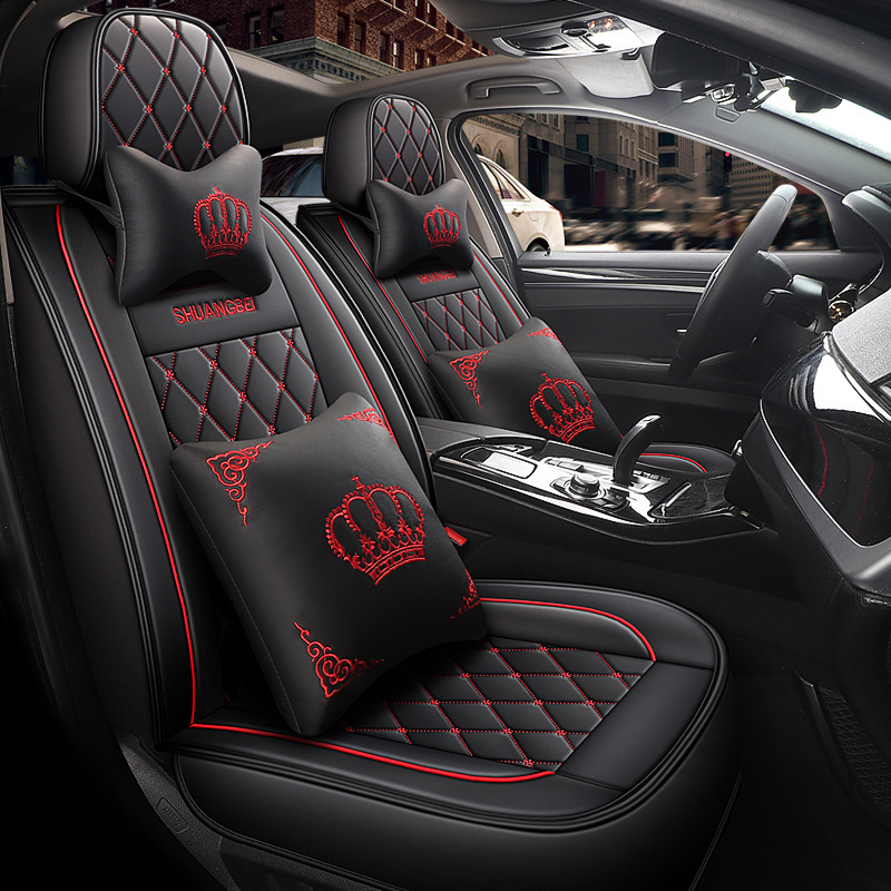 Оптовая продажа, красный женский роскошный Водонепроницаемый чехол для автомобильного сиденья, кожаный полный комплект, универсальные чехлы для автомобильных сидений
