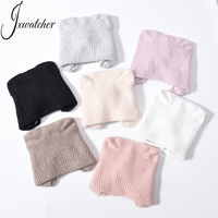 Jxwatcher Bonnet en tricot de cachemire long et chaud pour l'hiver, avec oreilles de chat mignonnes, double couche épaisse et douce, vente en gros, bonnet au crochet pour femme