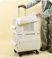 Sac à dos pour chat à double étage avec roues, 2 en 1, chariot pour animaux détachable, transporteur roulant de luxe pour deux chats ou chiens, idéal pour les voyages