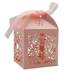 Love Heart Laser Cut Wedding Party Favor Box Candy Bag Chocolate Gift Boxes Bridal Birthday Shower Bomboniere with Ribbons