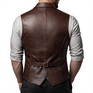 Chaleco de Cuero PU Marrón para Hombre, Formal, Sin Mangas, Cierre de un Solo Botón, con Bolsillos, para Otoño - Product Image 2