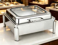 Gepolijste spiegelafwerking ronde vorm roestvrijstalen chafing dish zilverkleurig 9L inhoud voor commercieel gebruik