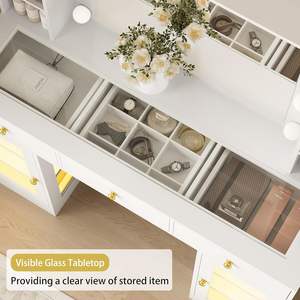 Coiffeuse de Maquillage RGB OEM/ODM Wenfeng pour Femme et Enfant, Grand Meuble de Chambre Blanc avec Plateau en Verre et Éclairage 3 Couleurs - Product Image 4