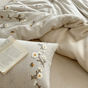 Linen Cotton Breathable Bedding Set <strong>Beige</strong> Embroidered Soft Duvet Cover Luxury <strong>Bed</strong> <strong>Sheets</strong> Wholesale - Product Image 3