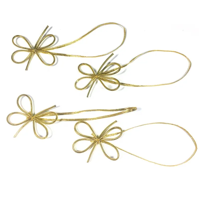 Ok custom 1.5mm Gold Metallic String elastico Pre-tie Bow Stretch Loops con 2 anelli per la decorazione regali, scatole, tag