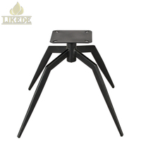 Plaque supérieure biseautée en acier métallique noir mat avec revêtement en poudre, rotative, avec base pivotante en forme d'araignée inclinée pour base de chaise de salle à manger