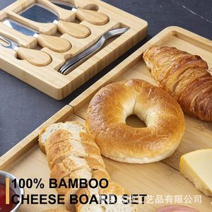 Bamboo Cheese Board Set With <b>Knives</b> And Forks Square Serving Tray For Cheese Fruit And <b>Bread</b> Platter - Product Image 5
