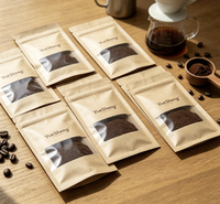 Sachets plats à trois soudures avec fenêtre, en papier kraft biodégradable PLA, refermables, compostables, de qualité alimentaire, personnalisables, pour café, vente en gros OEM