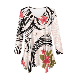 Nueva llegada blusas personalizadas de manga larga para mujer <span class=keywords><strong>falda</strong></span> superior <span class=keywords><strong>con</strong></span> cuello en V irregular estilo Vintage Hawaiano moda Casual para el verano - Product Image 1