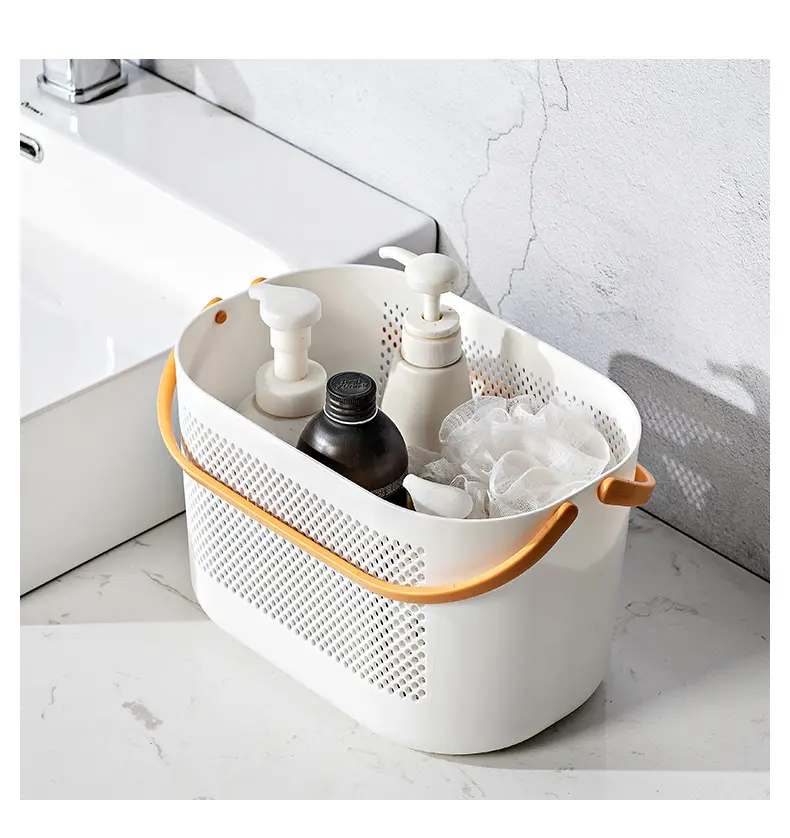 Multifunction Household Shower Room Bottom Drain Plastic Shower Caddy Organizer Storage Basket With Handle