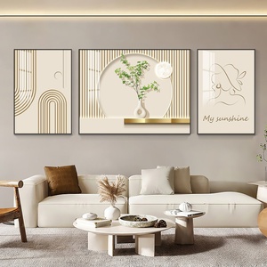 Nouvelle collection 2026 : <span class=keywords><strong>Triptyque</strong></span> mural en film cristallin style crème, art moderne minimaliste avec cadre en alliage d'aluminium, décoration murale pour canapé (nature morte) - Product Image 3
