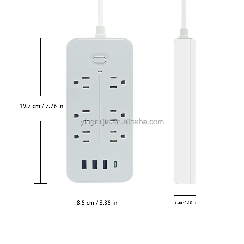 American power strip with Surge Protector and overload protection  Flat Plug Extension Cord Power socket 6 outlet with usb ports