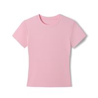 T-shirt femme coupe droite à manches courtes en coton-polyester, style français, été 2025, court, extensible, ajusté, col rond, tendance