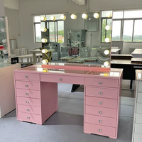 Coiffeuse rose de luxe avec éclairage LED, grand miroir de maquillage, table de toilette avec rangement, 13 tiroirs pour la chambre à coucher, fabricant de meubles