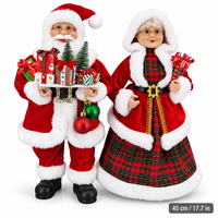 Poupées de Noël debout en plaid de 45 cm (17,7 pouces) du couple Monsieur et Madame Père Noël avec plateau cadeau – Décoration en gros