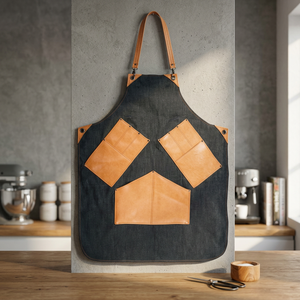 Delantal de mezclilla con bolsillos de cuero y múltiples espacios de almacenamiento para herramientas, ropa de trabajo para artesanos - Product Image 3