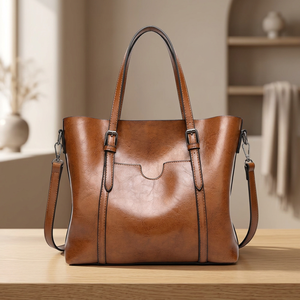 Bolso de Mano Plegable de Cuero Genuino Rojo, Impermeable, Casual para Mujer, Gran Capacidad, Ligero, con Cierre - Product Image 3