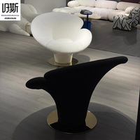 Fauteuil d'appoint Lotus avec coussin intégré en mousse haute densité, design pétales arrondis et base métallique, chaise de détente pour café et Airbnb