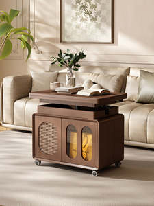 <span class=keywords><strong>Table</strong></span> basse <span class=keywords><strong>pliante</strong></span> en bois moderne et réglable avec roulettes - <span class=keywords><strong>Table</strong></span> d'appoint mobile idéale pour les petits appartements et les salons - Product Image 1