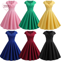 Robe d'été pour femmes, couleur unie, rétro vintage, années 50, années 60, décontractée, pour les fêtes, le bureau, robe rockabilly, grandes tailles, vestidos