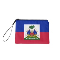 Dompet Koin Persegi Panjang Warna Campuran Fashion Kanvas Cetak Bendera Haiti Dompet Mini Ritsleting Portabel untuk Perjalanan Wanita