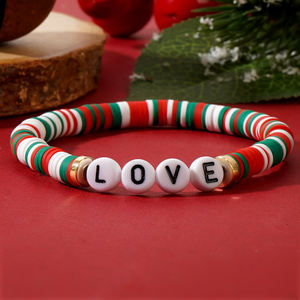 Go2boho-Pulsera de cuentas con letras Heishi para Navidad, arcilla polimérica roja, verde y blanca, pulsera elástica apilable para mujeres y niñas - Product Image 4