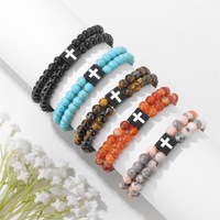 Lot de bracelets élastiques pour couple, perles de pierre volcanique et turquoise blanche de 6 mm, accessoires de mode