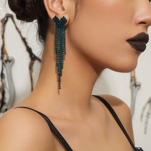Pendientes Largos de Moda para Mujer, Estilo Europeo y Estadounidense, para el Día de San Valentín, con Pedrería Negra y Borla Larga, para Personas Mayores - Product Image 5