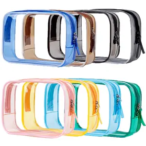 Wholesale Candy Color Transparent Clear Travel Makeup Bag Skincare Toiletry Bag Small Black PVC Cosmetic Pouch Double Zipper