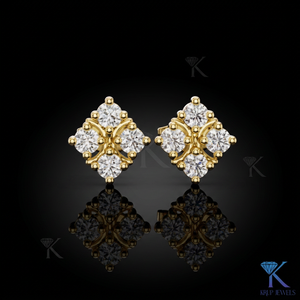 Lab Grown Diamond Luxury Ornate Rhombus <b>Stud</b> Earrings 4 Stone Cluster 18K Solid Gold Women's Jewelry Wedding Party Bridal - Product Image 1