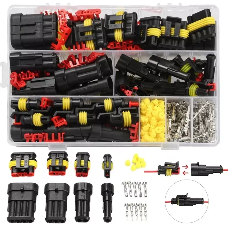 352PCS AMP Waterproof Automotive Connector Kit 1.5MM Male and Female Wire Harness Connector 1/2/3/4 Pin
