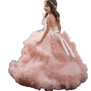 Flower Girl Princess Dress 2024 New Long Dress Girls' Puffy Summer Piano Show Performance Tulle Little Girls' Dresses Summer