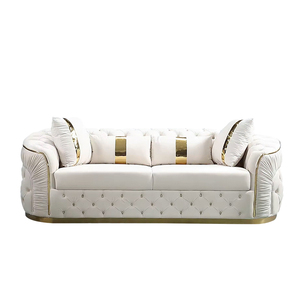 أريكة تشيسترفيلد بيضاء وردية ذهبية فاخرة من منفذ المصنع ، أريكة من القماش المخملي ، مجموعة أثاث أريكة لغرفة المعيشة معنقدة - Product Image 6