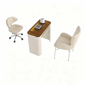 Cream-style Nail Art <b>Table</b> and Chair Set with Ironwork and Glass Featuring Built-in Vacuum Cleaner Socket and Nail Art Tab - Product Image 4