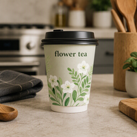 Gobelets en carton biodégradables à double paroi pour café, thé et boissons, avec couvercle, 8oz, 12oz, 16oz, motif fleurs, pour cafés éthiopiens