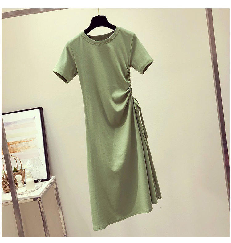 Cheap Summer Women Dress Hot 2024 Solid Color Short Sleeve Korean