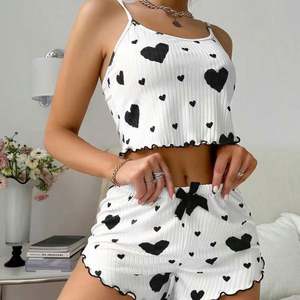 Women's <b>Pajamas</b> Set Sleepwear 2 PCS <b>Short</b> Tank Tops and <b>Shorts</b> S M L White Ventilate Soft Casual Love Printing - Product Image 4