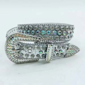 Cinturón de piel de vaca de moda occidental con diamantes de imitación de cuero de diamante brillante aleación grande para hebilla de color Bling para mujeres y hombres - Product Image 5