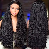 Perruques en cheveux humains 100% naturels, vierges péruviennes, cuticules alignées, afro crépues bouclées, lace front HD 13x4, sans colle, longues, noires, pour femmes, vente en gros