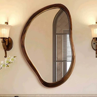 Miroir mural décoratif moderne en bois artistique irrégulier avec verre trempé de 6 mm, cadre en pin, miroir de dressing pour salon