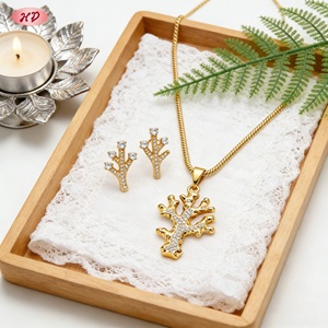 Parures de bijoux Hengdian en zircon AAA et corail, plaqué or 18 carats, pour femmes, usage quotidien et soirées, vente en gros - Product Image 6