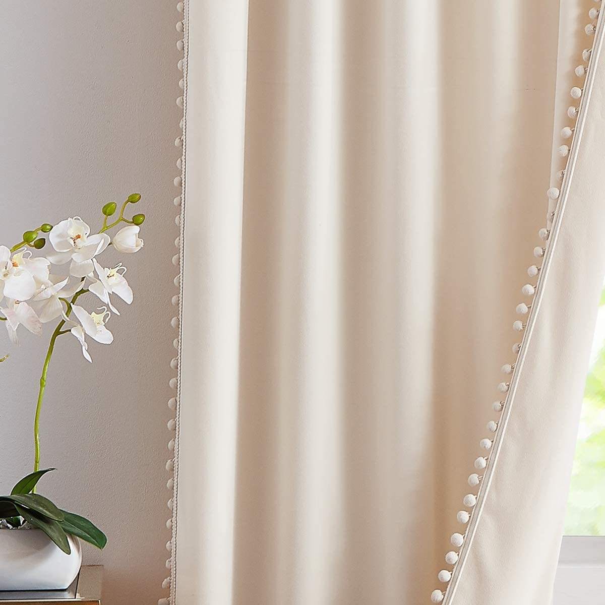 Beige velvet curtains
