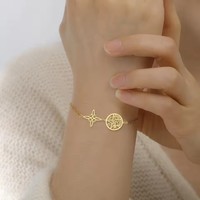 Pulsera de Doble Protección con Nudo de Bruja, Pentagrama y Tetragramatón, Joyería de Acero Inoxidable