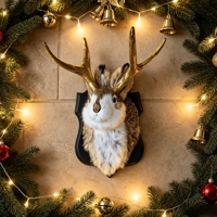 Hosseini Art Décor Gifts Sculpture murale en vraie fourrure de lapin, motif Jackalope avec tête et bois de cerf, pour la maison, articles de bricolage pour couronnes de Noël