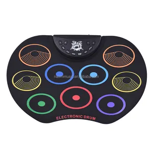 Electronic Drum Kit Roll-Up Drum Set 9 Silicon Drum Pads USB/Battery Powered with Drumsticks Foot Pedals for Children