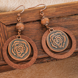 Geometric Wooden <b>Drop</b> Earrings Antique <b>Bronze</b> Plated Bohemia Style Women's Fashion Dangle Earrings - Product Image 4