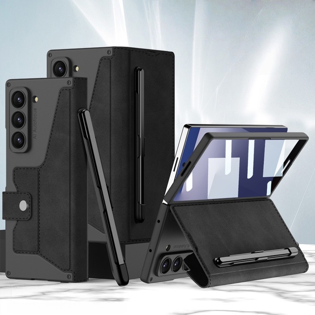For Samsung Z Fold 7 Phone Case Armor Flip Leather Cover Pen Slot Case Film Protector Compatible with Samsung Z Fold 6 5 4 3